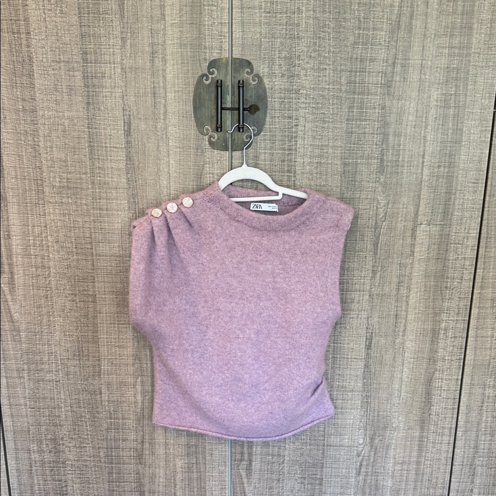 Zara Lavender Wool Alpaca Blend Asymmetrical Button Detail Top